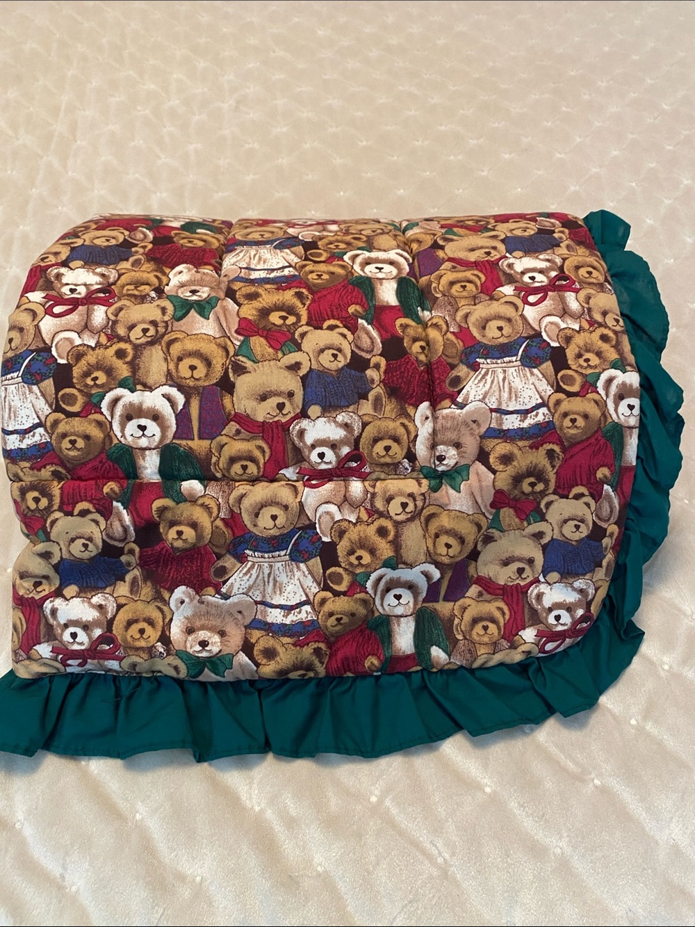 Vintage teddy bear crib comforter.